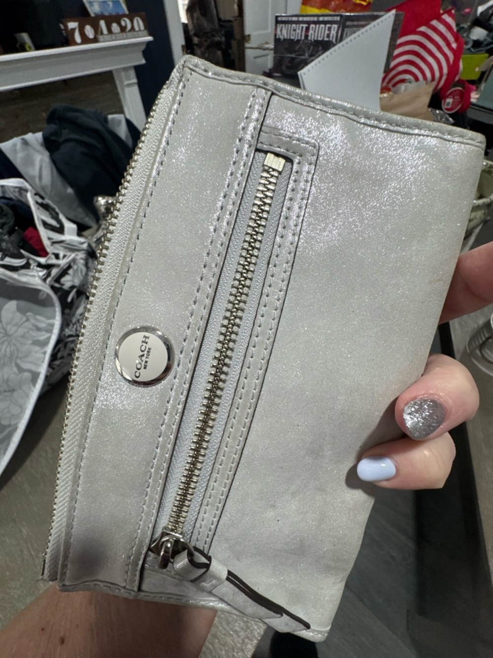 Coach Silver Metallic Zip Wallet